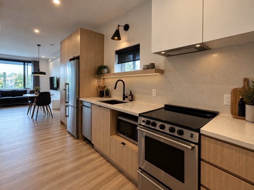 Cuisine d’un loft du 236 Heriot au centre-ville de Drummondville